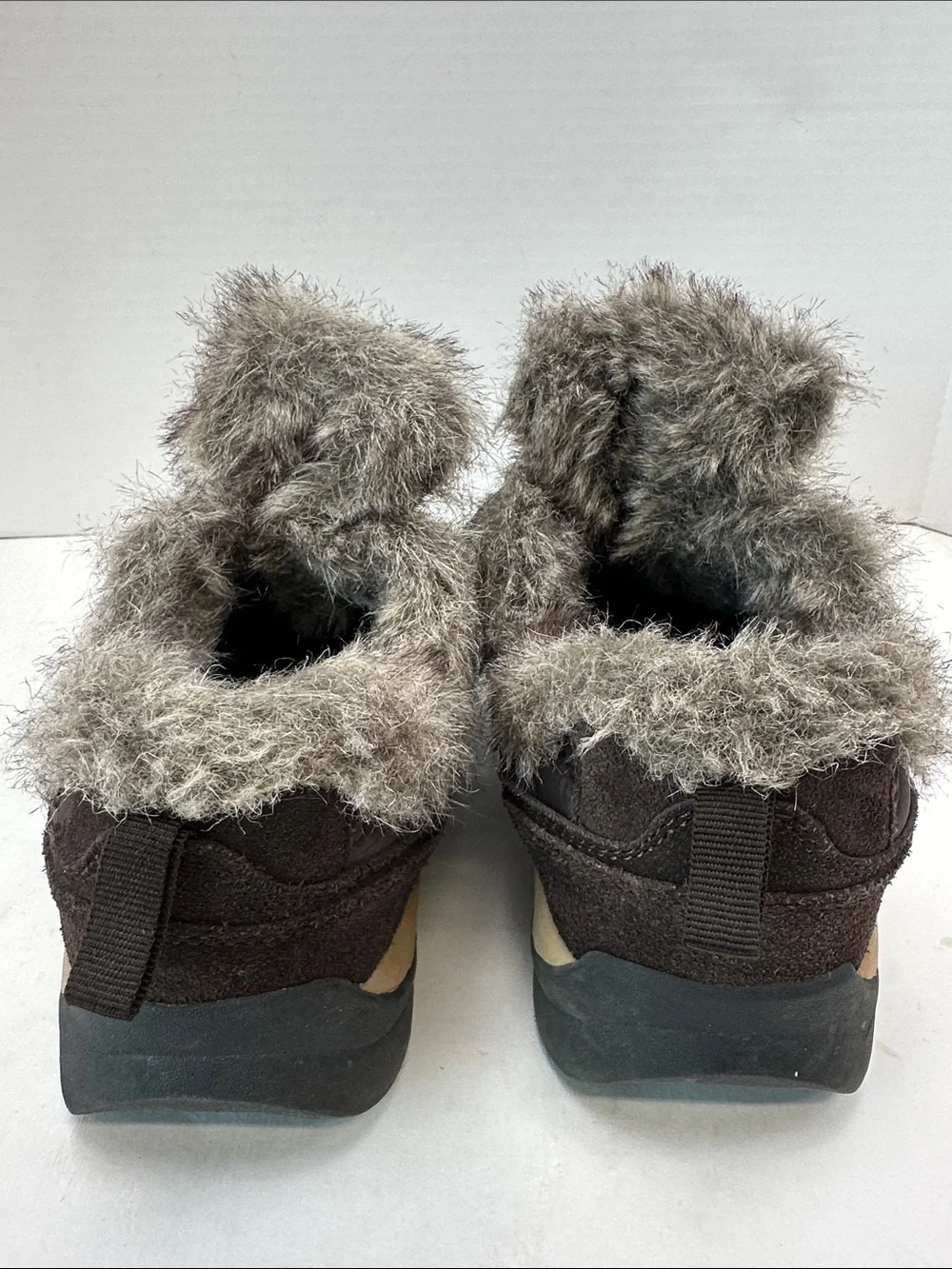 Lands' End Dark Brown Quilted Faux-Fur Trim Lace-Up Winter Sneakers